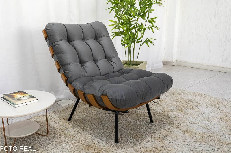 Poltrona com Puff Florença Veludo Grafite