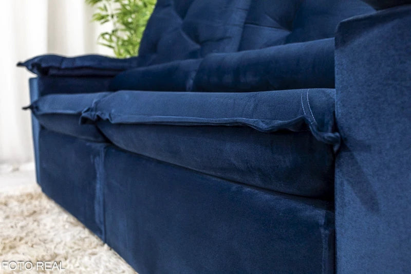 Sofá Retrátil Reclinável 2.00m Roma Veludo Azul - Móveis furniture