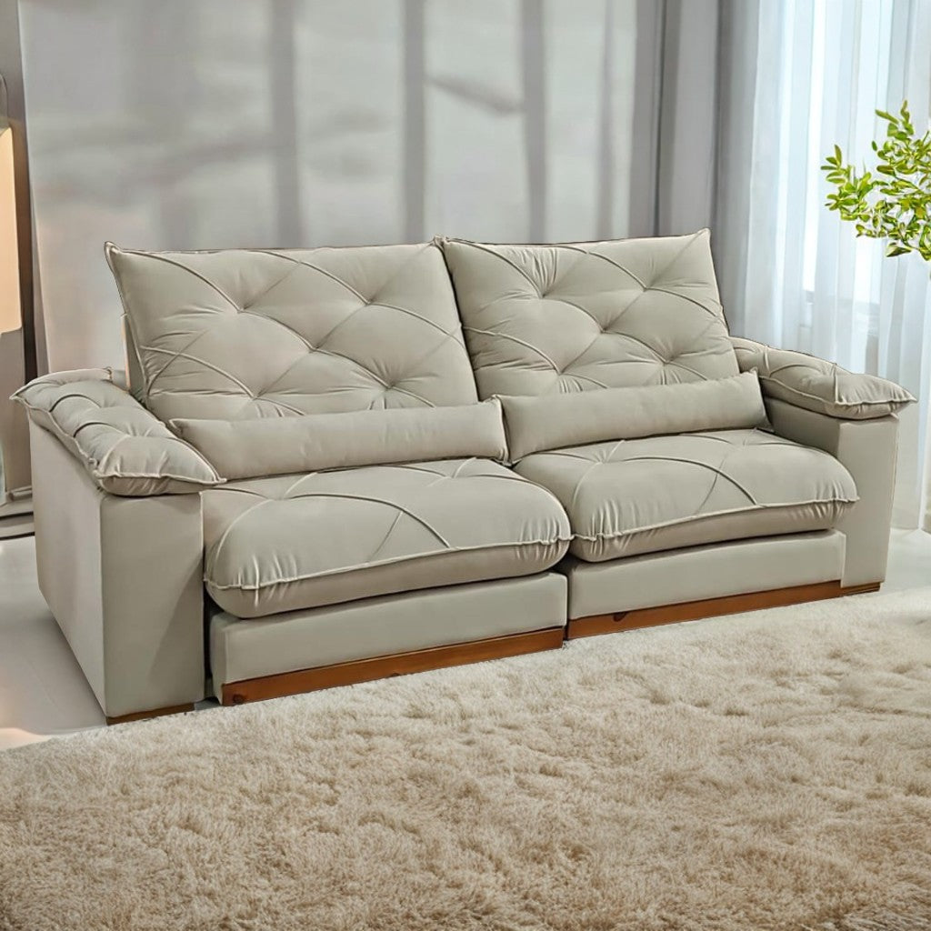 Sofá Retrátil e Reclinável Gran Paladium (Pillow) 2,50 m Veludo Bege – IMPÉRIO DECOR