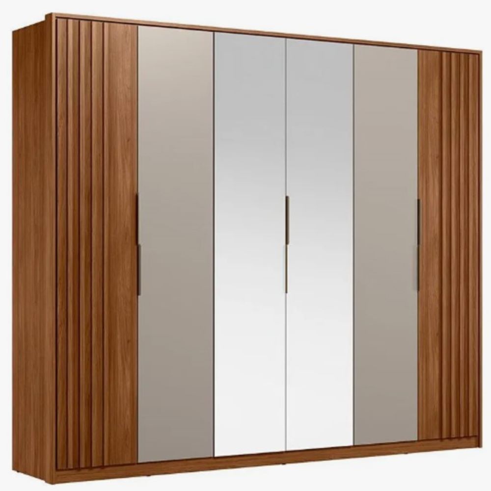 Guarda Roupa Casal Atrice Ripado 6 Portas com 2 Espelhos Demobile