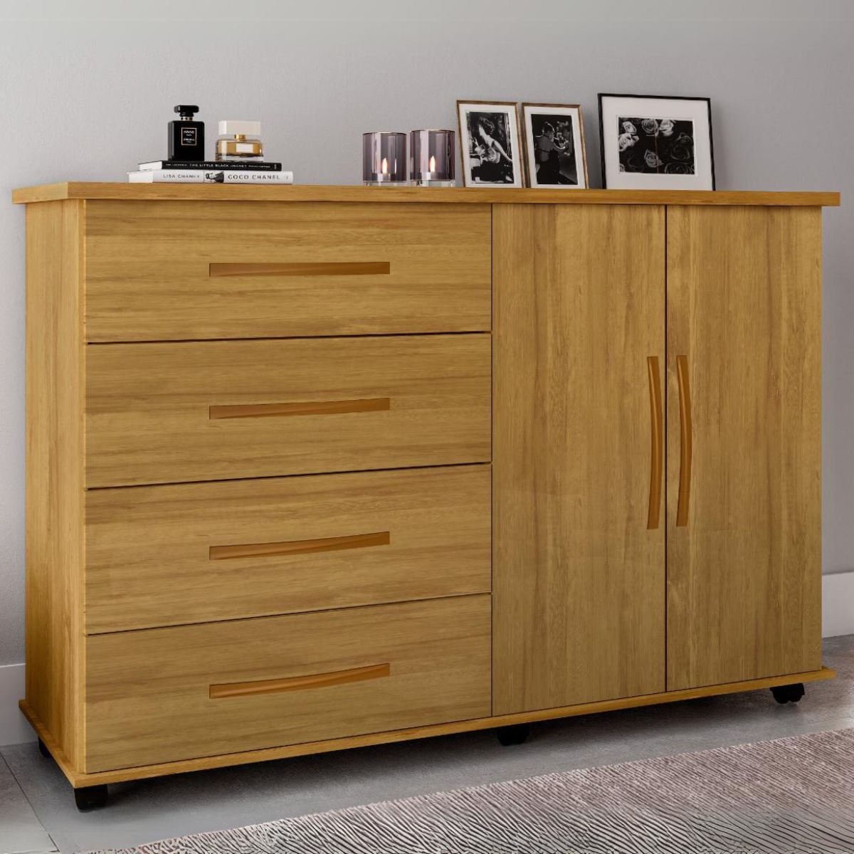 Cômoda 4 Gavetas com Sapateira Dupla Bali Mel – MÓVEIS PRIMUS