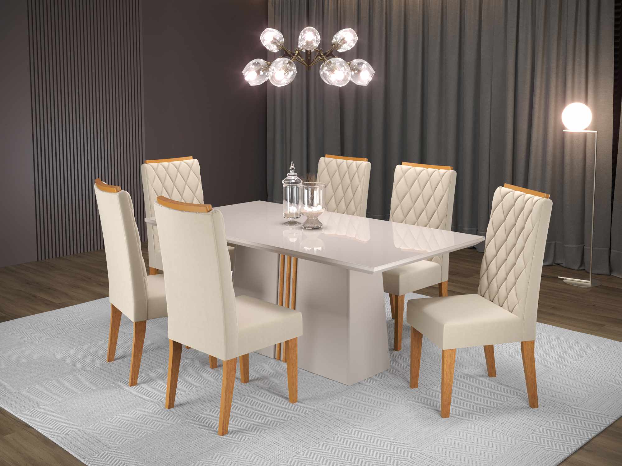 Sala Felice 170 6C Iza Off White.Det Mel Veludo Marfim - Móveis furniture