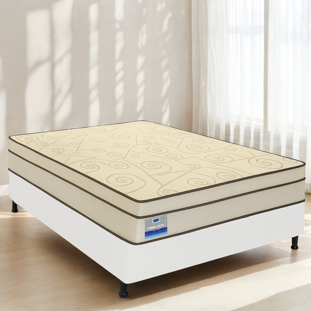 Colchão Casal Prime Light D28 + Base Box Simples Corino Branco – ORTHOPRIME + ALTO NÍVEL CAMAS E COLCHÕES