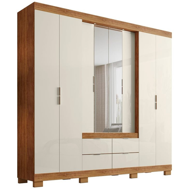 Guarda Roupa Londrina Casal com Espelho 8 Portas 4 Gavetas Rud Rack Cedro Areia - Móveis furniture
