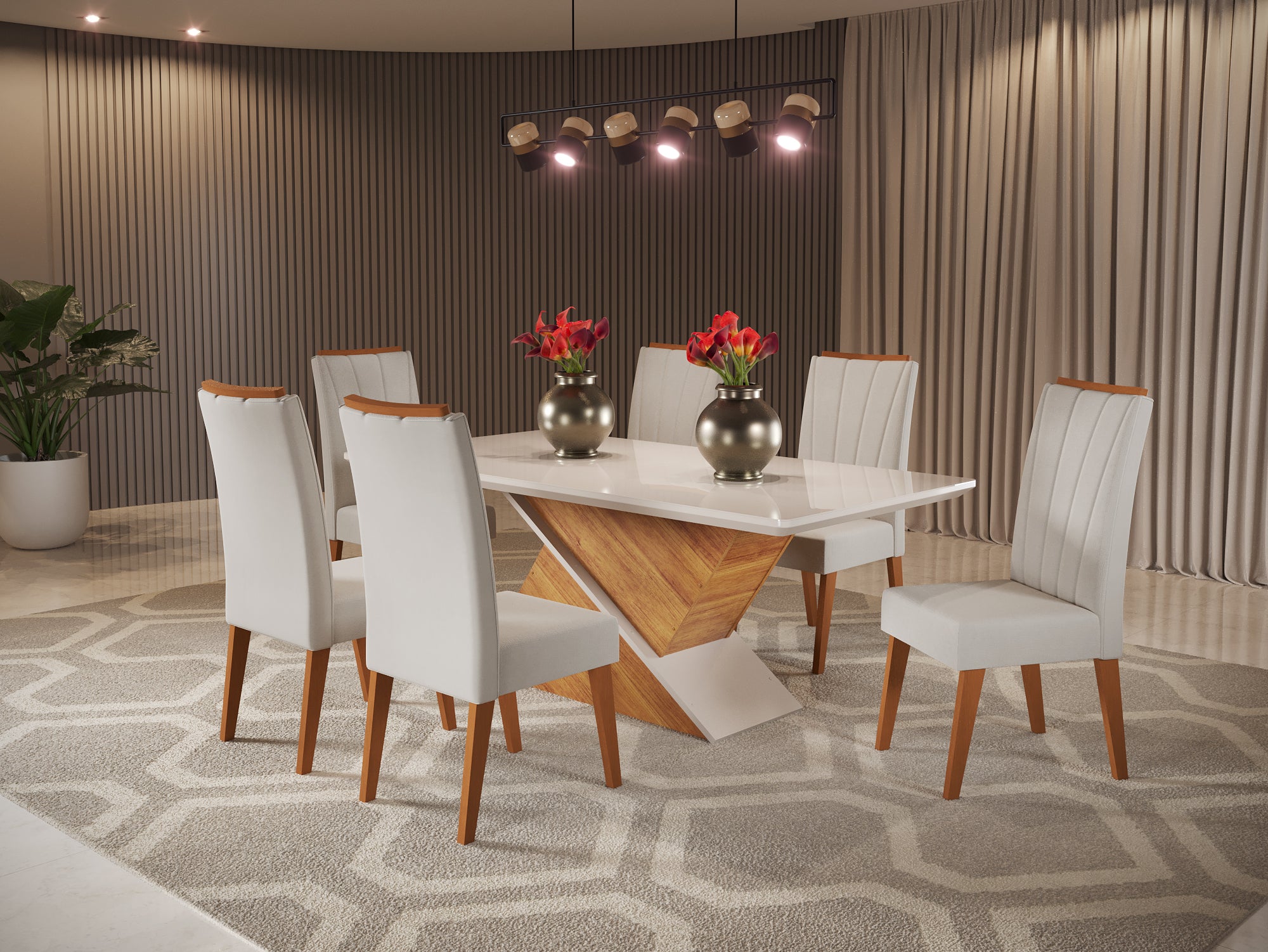 Sala Aurea 180x90 com 6 Cadeiras Safira Mel.Grafite Veludo Grafite Viero - Móveis furniture