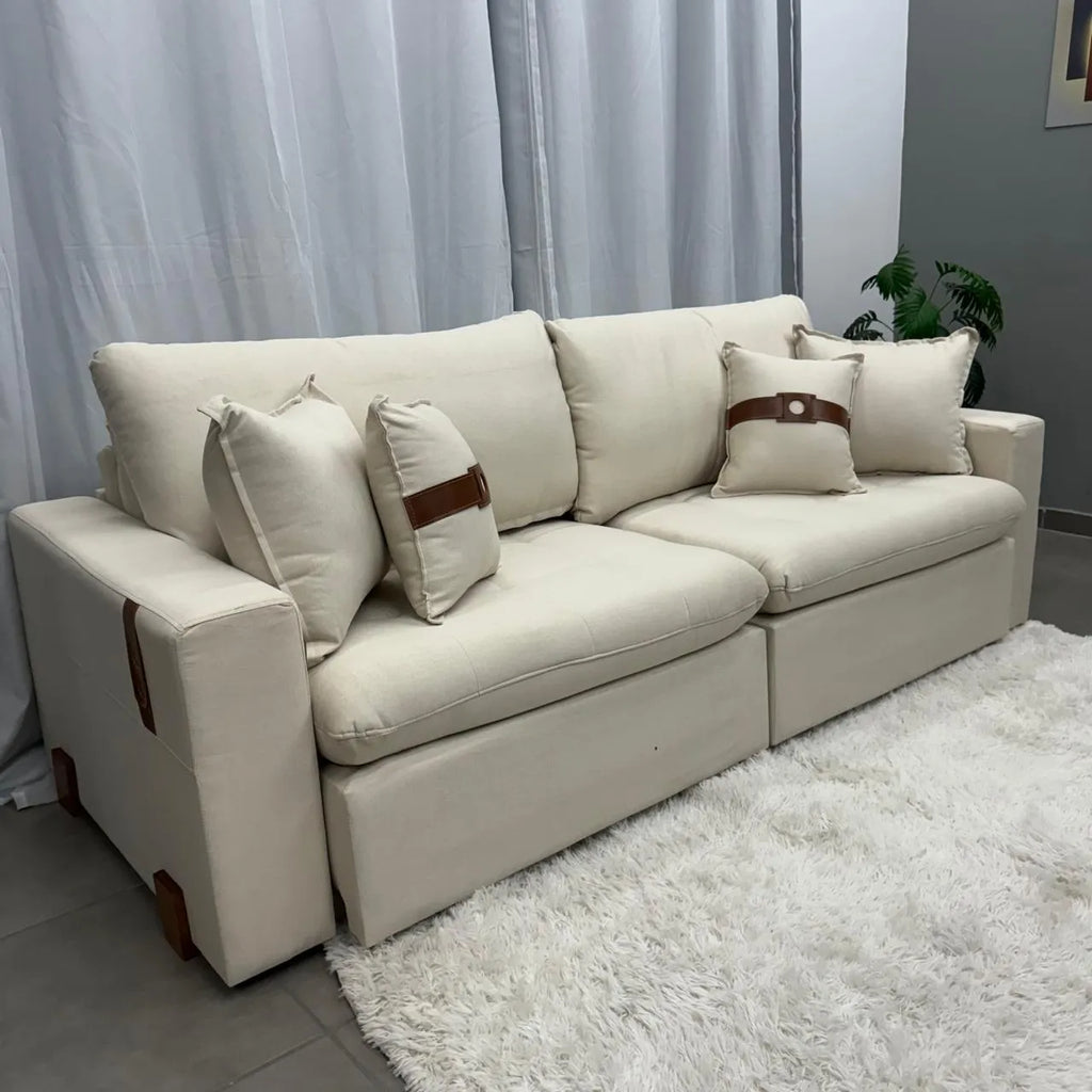 Sofá Cama Zeus 4 Lugares Retrátil e Reclinável 220cm Tecido Linho Innove