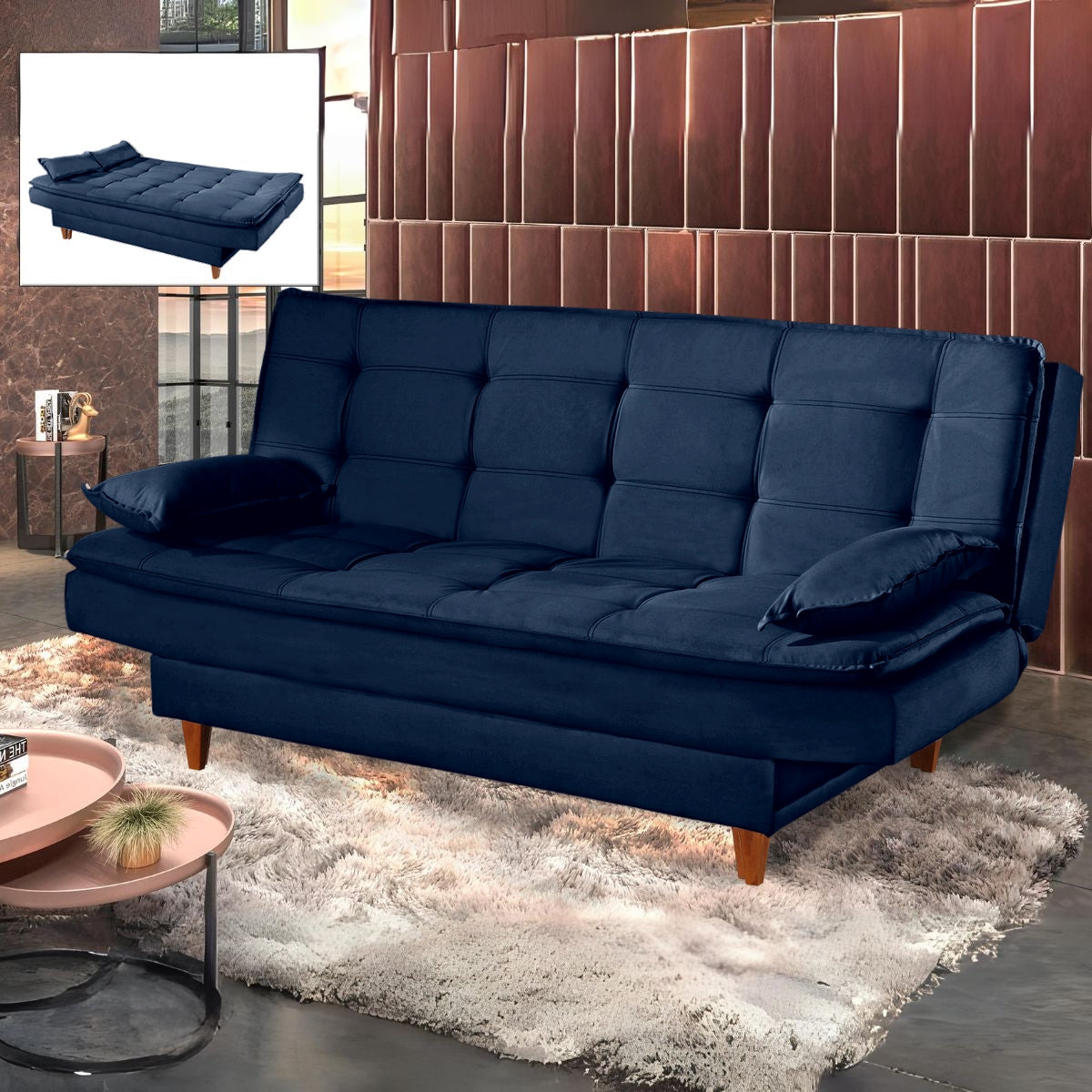 Sofá Cama Premium 1,80 m Azul – LUXURY ESTOFADOS - Móveis furniture