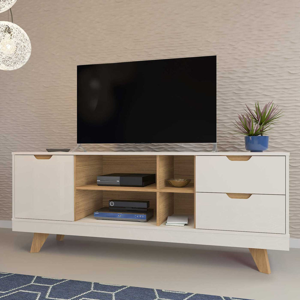 Rack Michigan 01 Porta 02 Gavetas 1.60m – Off White/Carvalho