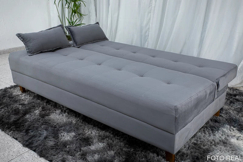 Sofá 4 lugares e Sofá Cama Casal Arpoador Veludo Cinza - Móveis furniture