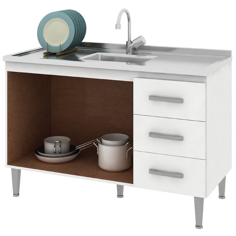 Armário Aéreo 3 portas Ipanema + Balcão(Sem Tampo)para Pia Copacabana Branco – FELLICCI - Móveis furniture