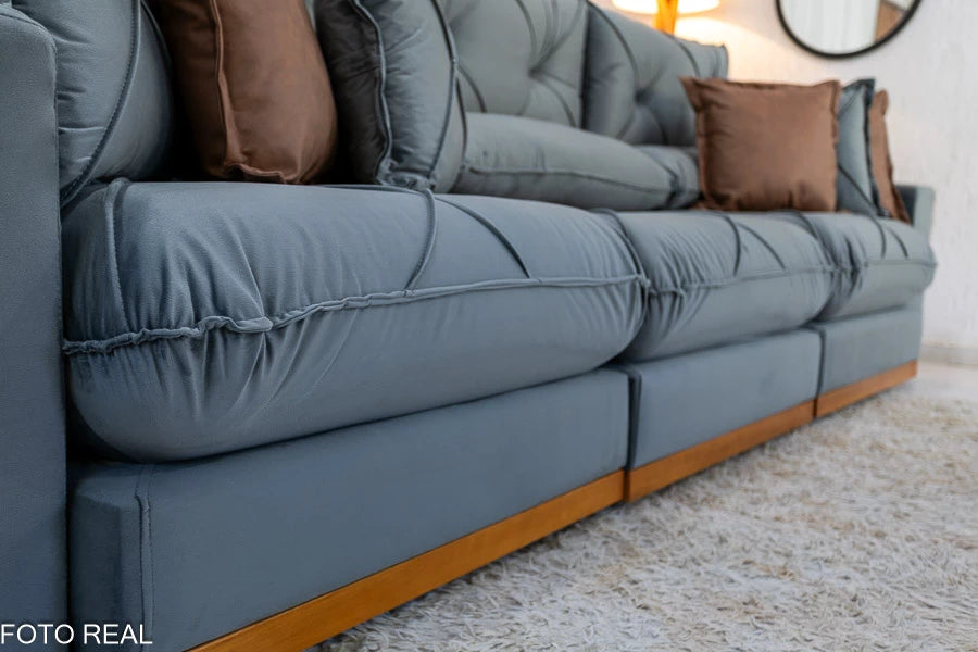 Sofá Retrátil Reclinável Gran Bello 3.20m Veludo Cinza - D33 e Molas Ensacadas
