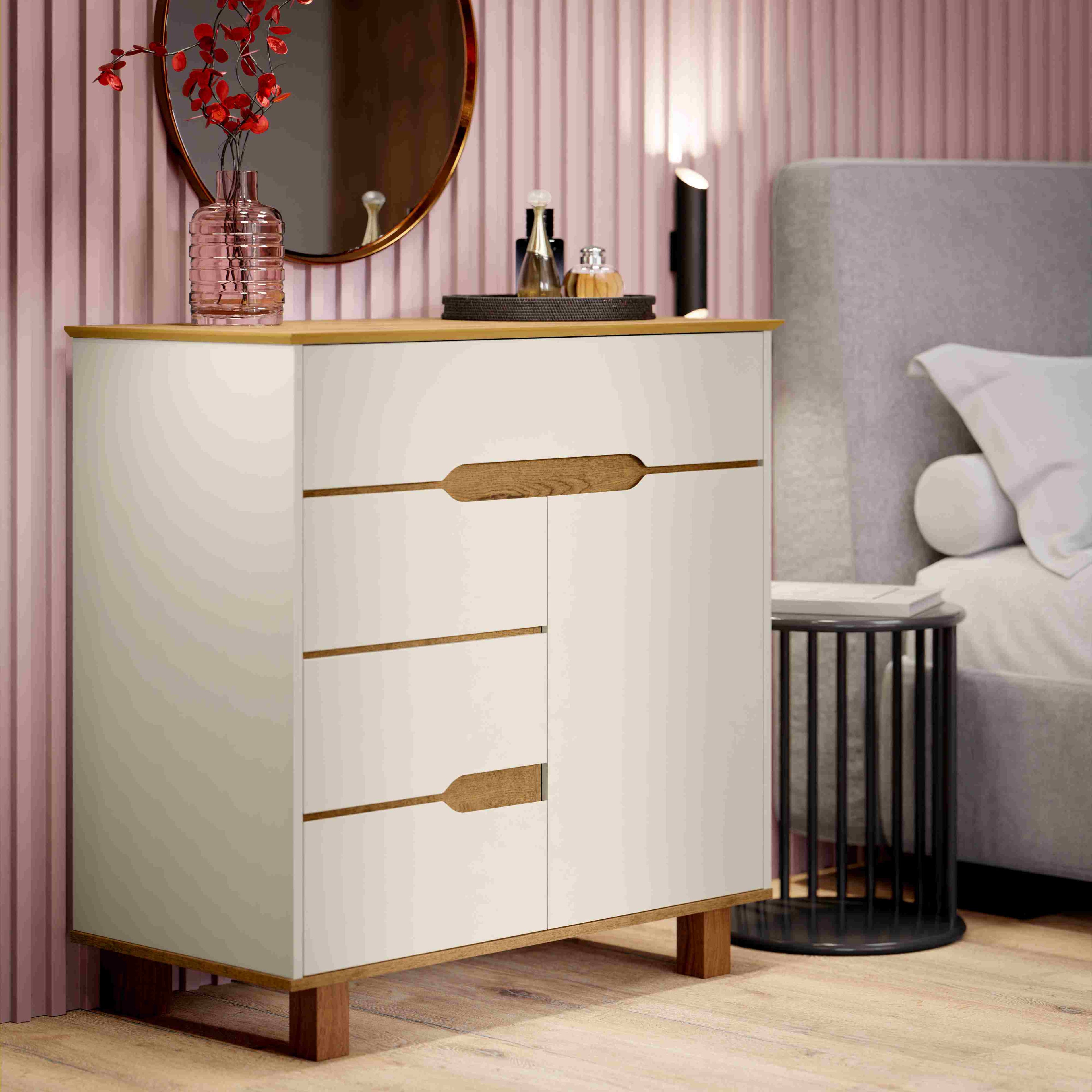 Comoda Flow 4G1P Off White.Freijo - Móveis furniture