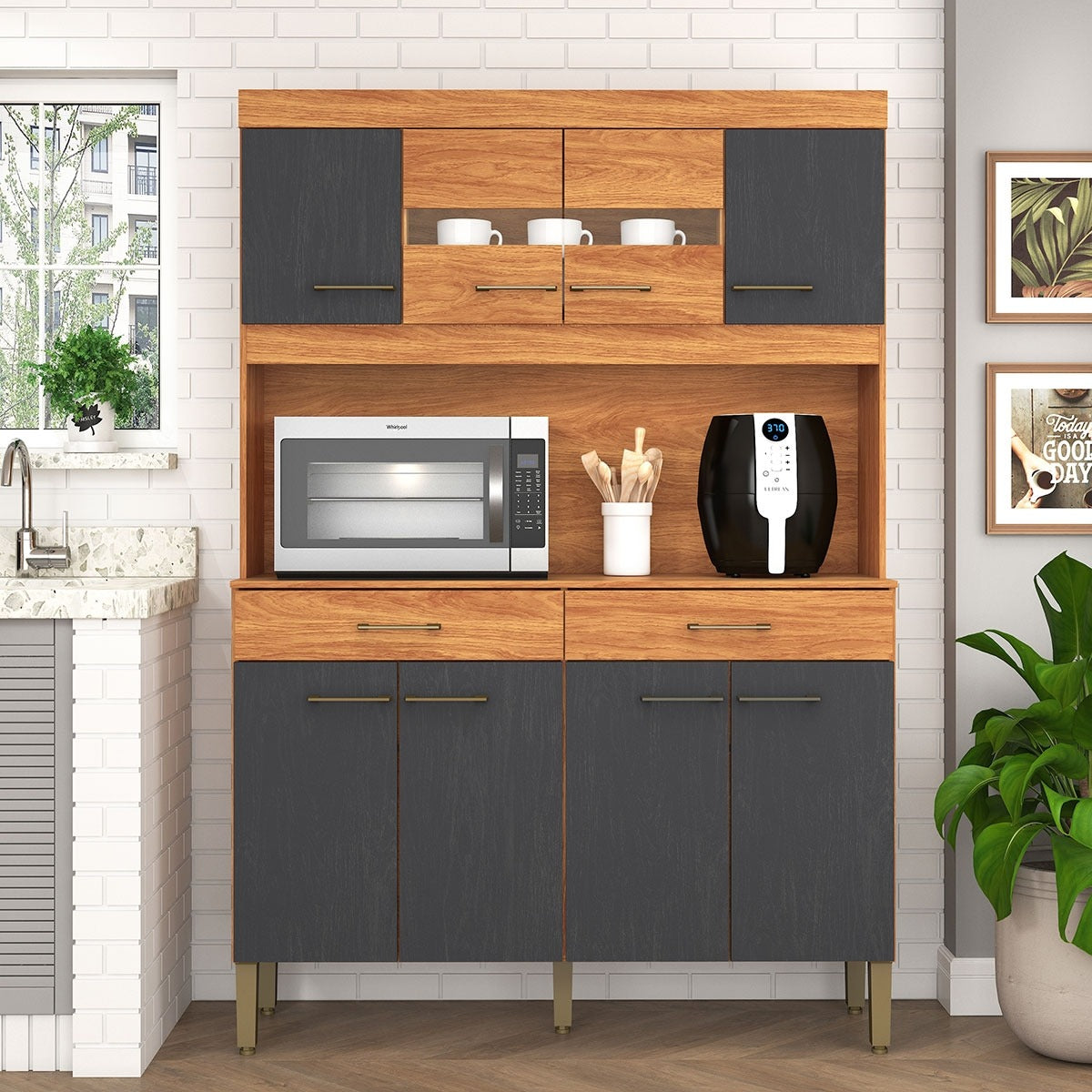 Kit Cozinha Laura K120 1,20 m Cinamomo/Grafite – FELLICCI