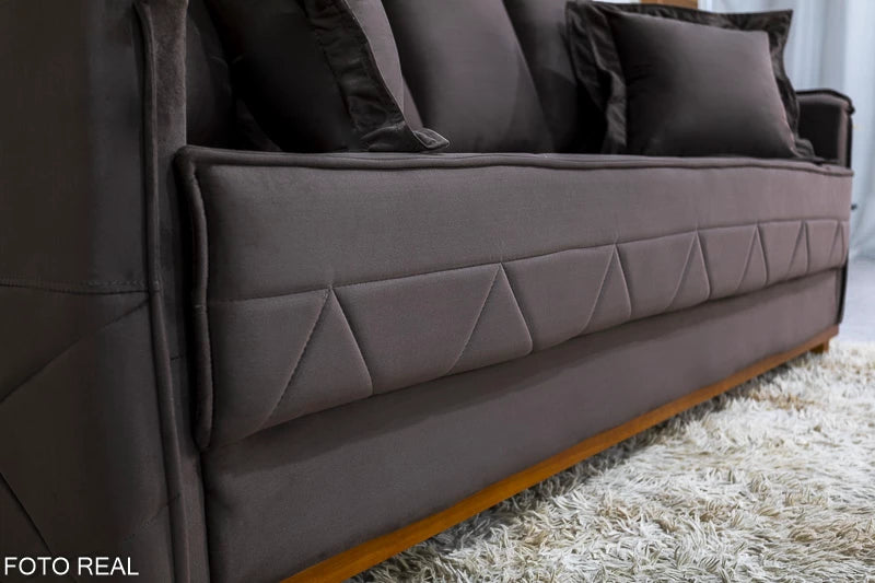 Sofá 3 lugares Vican Larg. 2.00m Veludo Marrom 5004 Molas Bonnel - Móveis furniture