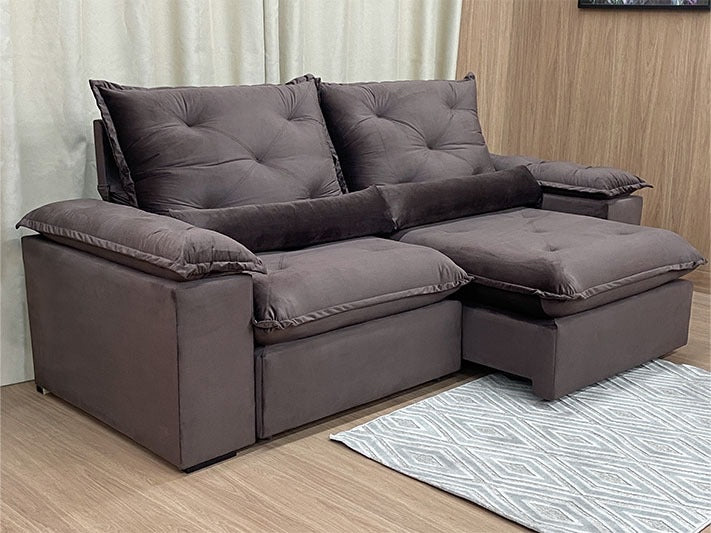 Sofá Retrátil Reclinável 2,30 m marrom 501 Zuqui Plus - Móveis furniture