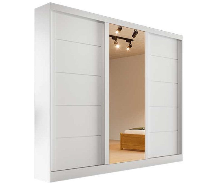 Guarda Roupa Casal 3 Portas de Correr e 4 Gavetas c/ Espelho Capri Bianchi