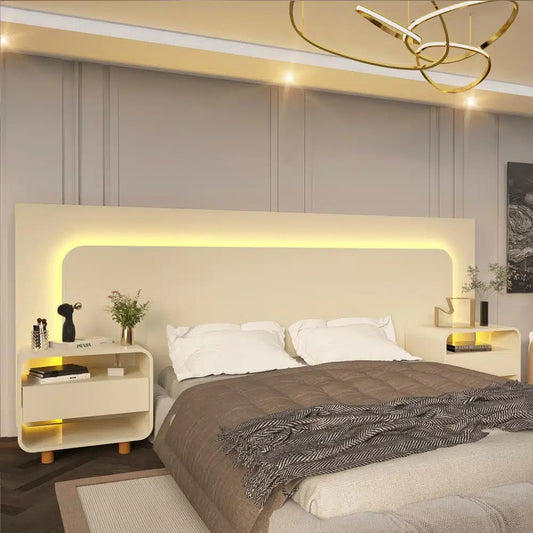 Cabeceira Box Innova 140 160 195 com LED e 2 Mesas de Cabeceira Off White Gelius - Móveis furniture
