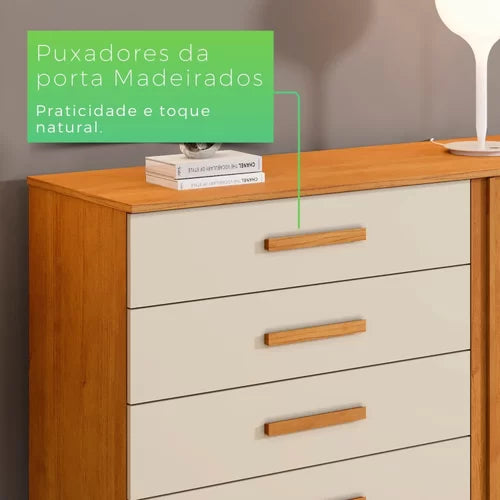 Cômoda 5 Gavetas 1 Porta 122cm Paris Cinamomo/Off-White - Móveis furniture
