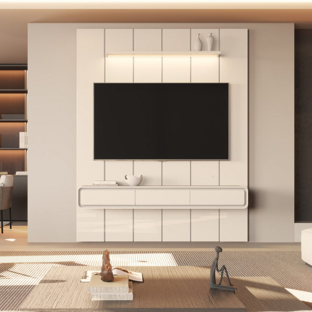 Painel até 75″ Lumi 1,88 m Off White + Nicho Liv 1,80 Off White – EDN MÓVEIS