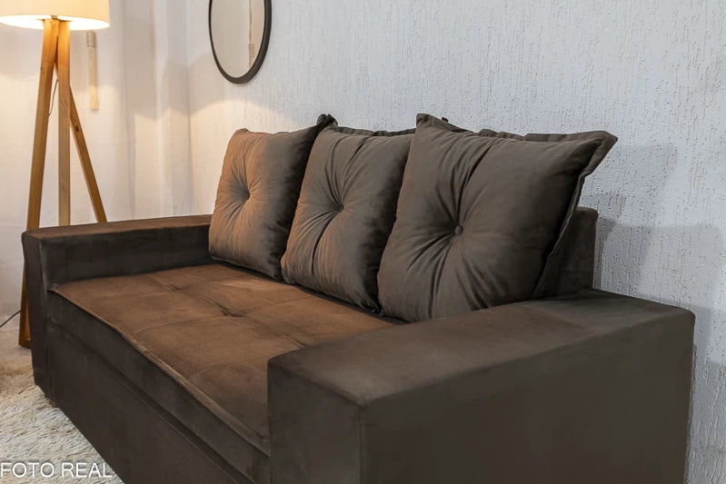 Sofá 3 e 2 lugares Aracaju Veludo Marrom - Móveis furniture