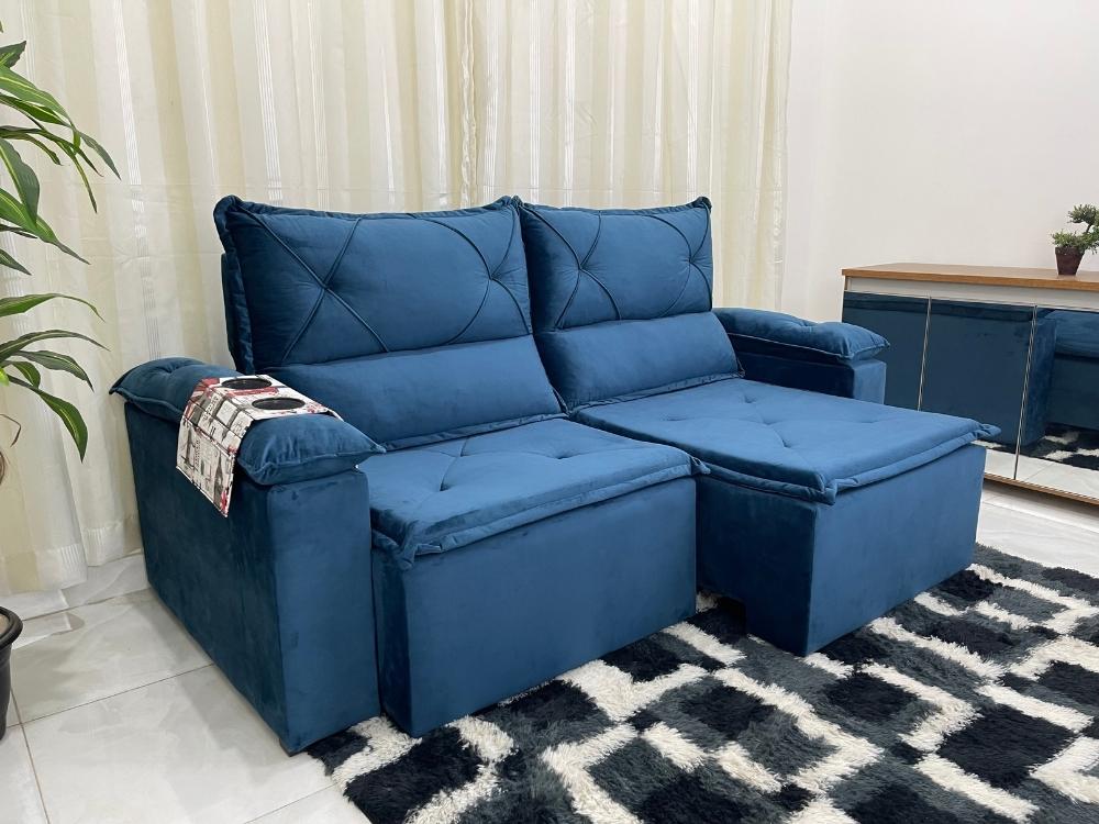 Sofá Retrátil e Reclinável REF 2025 2.00m – Azul Veludão - Móveis furniture