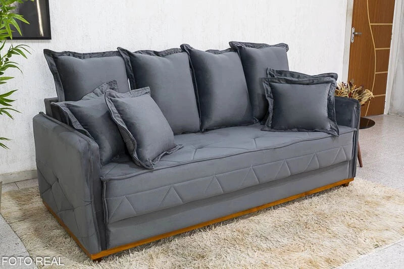 Sofá 3 lugares Vican Larg. 2.00m Veludo Cinza 5001 Molas Bonnel - Móveis furniture