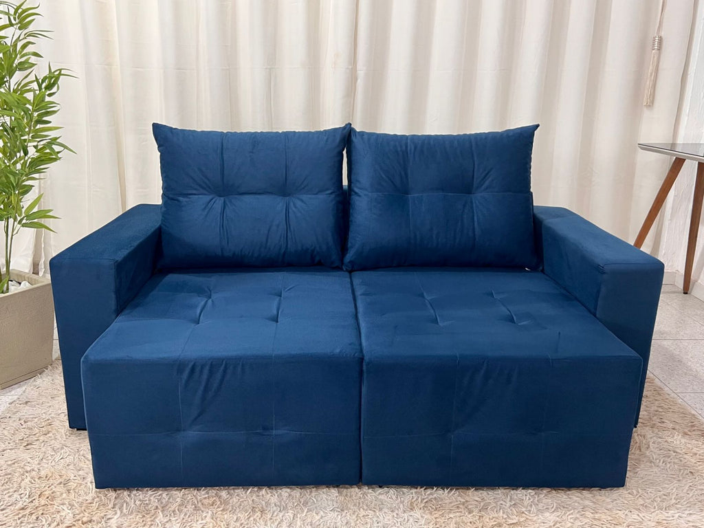 Sofá Retrátil 3 Lugares Havaí Larg.1.80m Veludinho Azul 18 - Móveis furniture