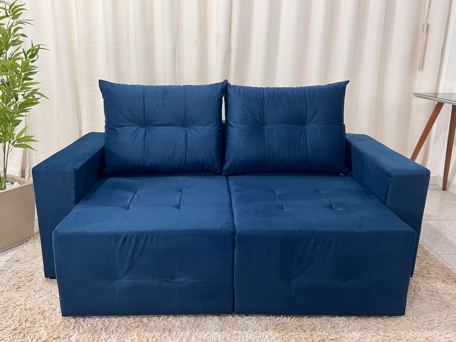 Sofá Retrátil 3 Lugares Havaí Larg.1.80m Veludinho Azul 18 - Móveis furniture