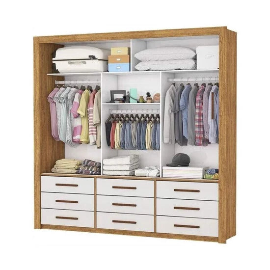 Roupeiro Anjos Cinamomo/Off 3 Portas 9 Gavetas C/ 1 Espelho Larg. 1.91m - Carioca Móveis