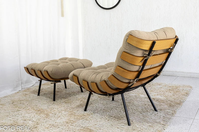 Poltrona com Puff Florença Linho Capuccino