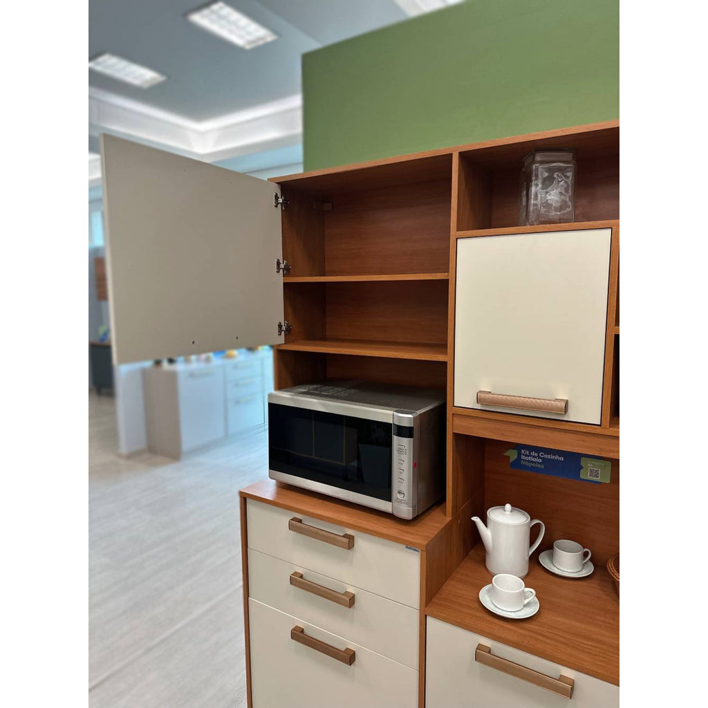 Kit Cozinha Compacta Napoles c/ 6 Portas 2 Gavetas 6 Prateleiras-Cinamomo/Off White - Móveis furniture