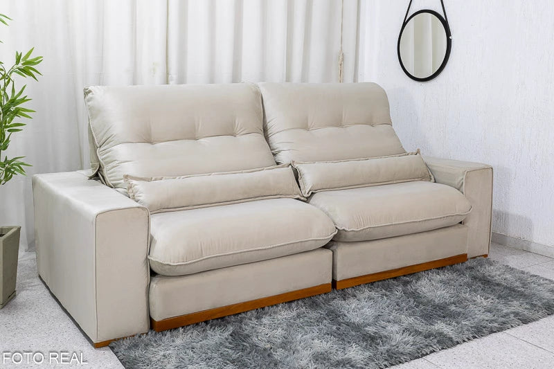 Sofá Retrátil Reclinável Sparta 2.30m Veludo Bege 818 D33 e Molas Ensacadas - Móveis furniture