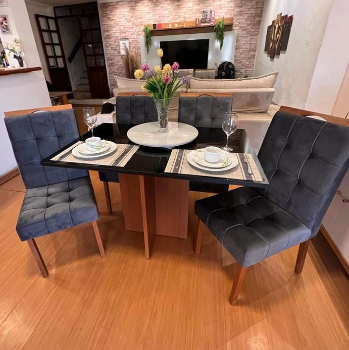 Mesa Los Angeles 120 Cinamono/Preto com 4 Cadeiras Sophia/Capri Veludo preto - Móveis furniture