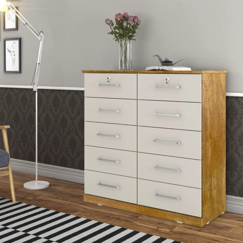 Cômoda 10 Gavetas Vane Cinamomo/Off White - Móveis furniture