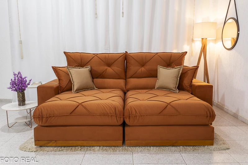 Sofá Retrátil Reclinável 2.30m Gran Bello Veludo Terracota - D33 e Molas Ensacadas