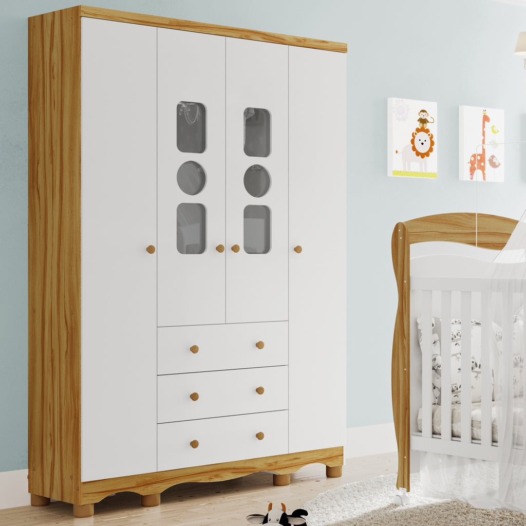 Guarda-Roupa 4 Portas Tedy Branco Brilho/Amêndoa – PEROBA MÓVEIS