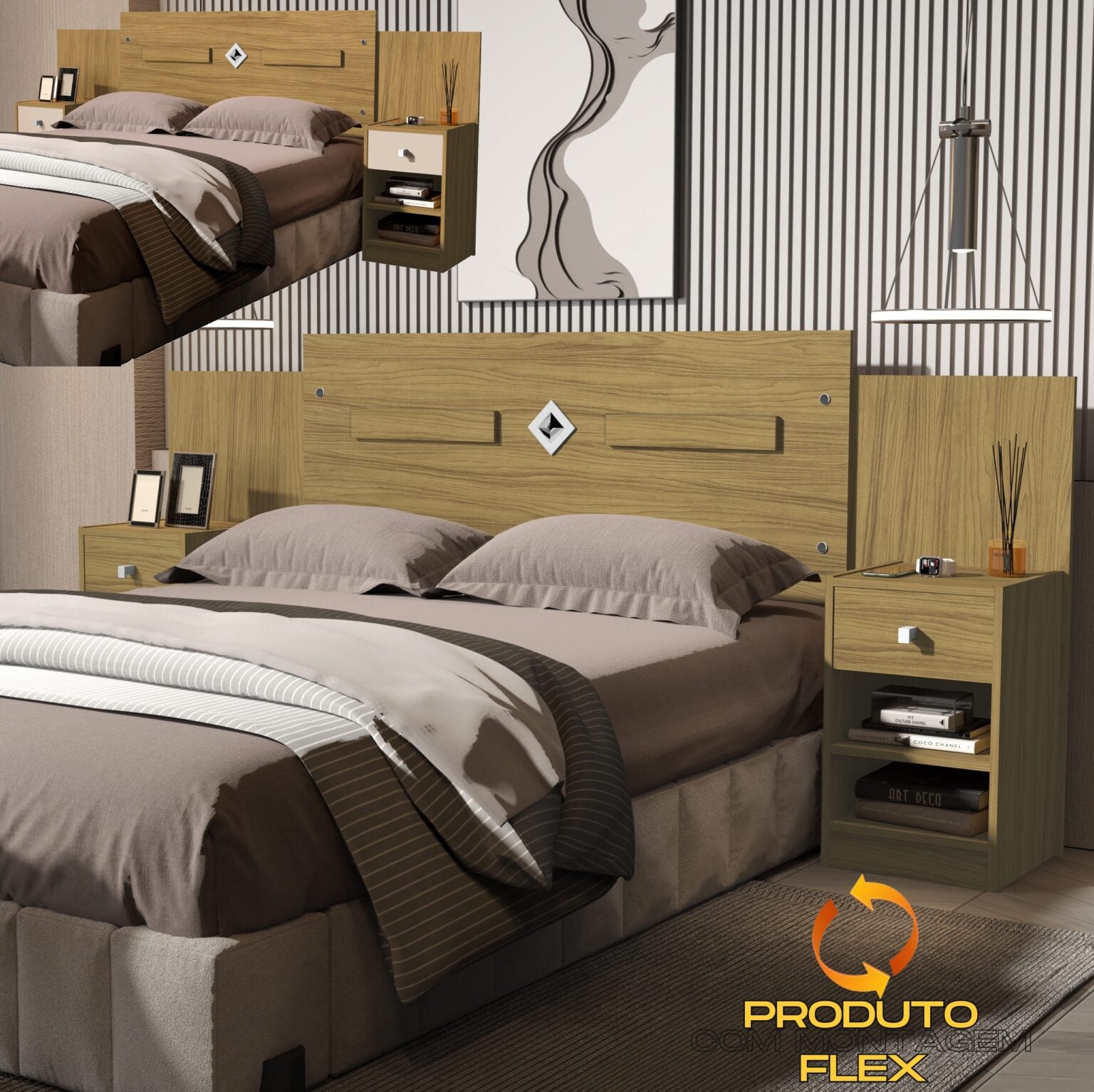 Cabeceira Casal/Queen Lara Freijó/Off White/Freijó - Móveis furniture