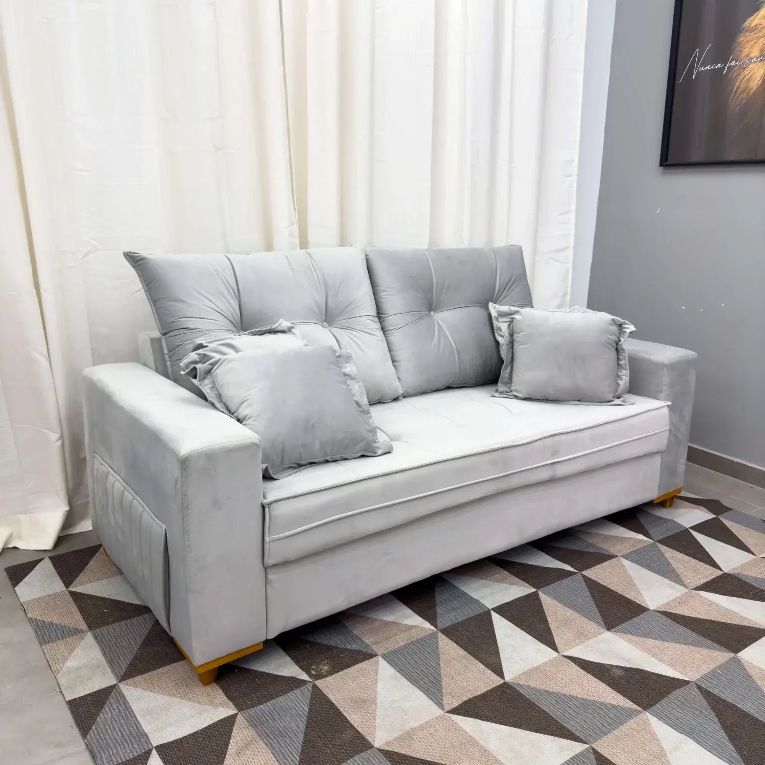 Sofá Vicam 05 com Almofadas Soltas 3 Lugares Tecido Linho 200cm Vicam CINZA