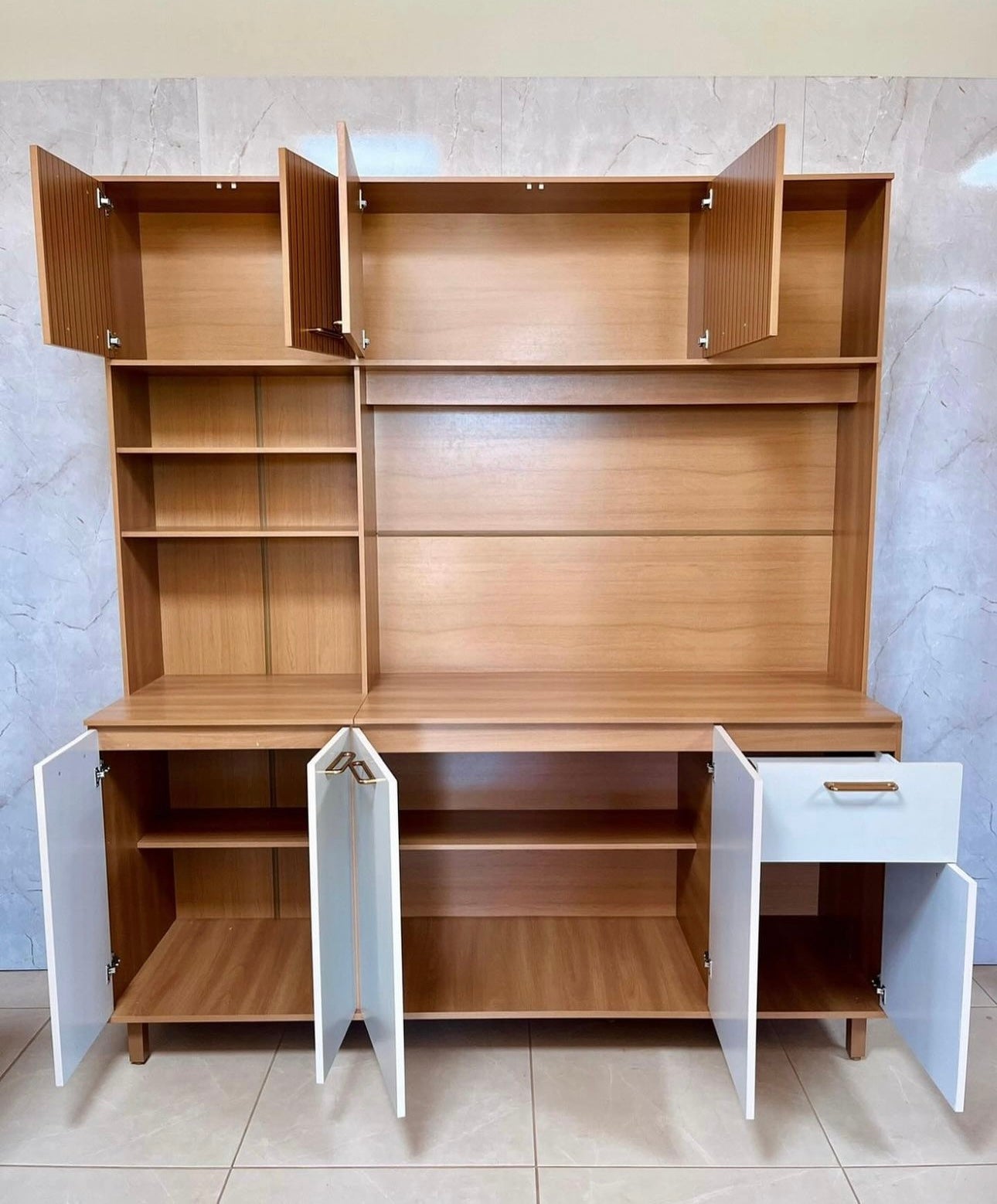 Kit Cozinha Núria Ripado 3D 9 Portas 1 Gaveta Larg. 1.80m Freijó/Grafite Poliman - Móveis furniture