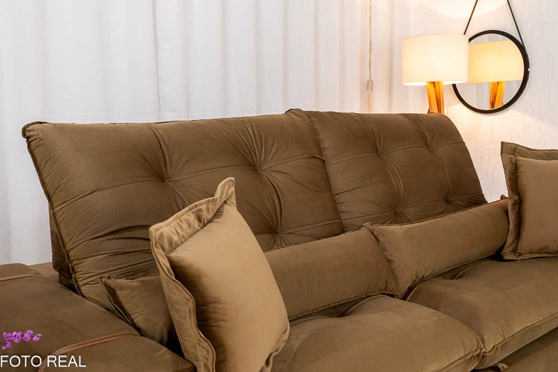 Sofá Retrátil Reclinável Toronto Veludo Bege 4056 Larg. 2.50m - Molas Ensacadas