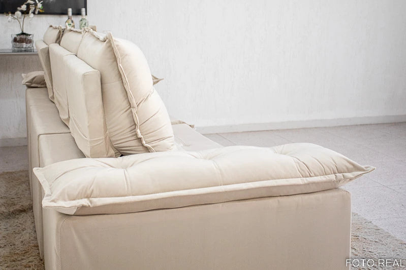 Sofá Retrátil Reclinável Madri 2.70m Veludo Bege - Móveis furniture