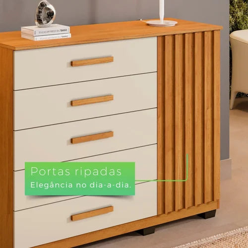 Cômoda 5 Gavetas 1 Porta 122cm Paris Cinamomo/Off-White - Móveis furniture