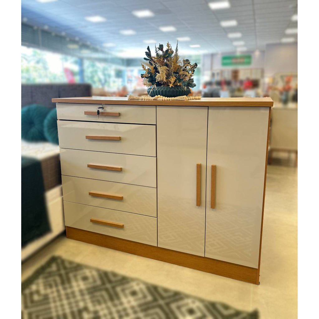 Cômoda Istambul c/ 5 Gavetas e 2 Portas - Cinamomo/Off White