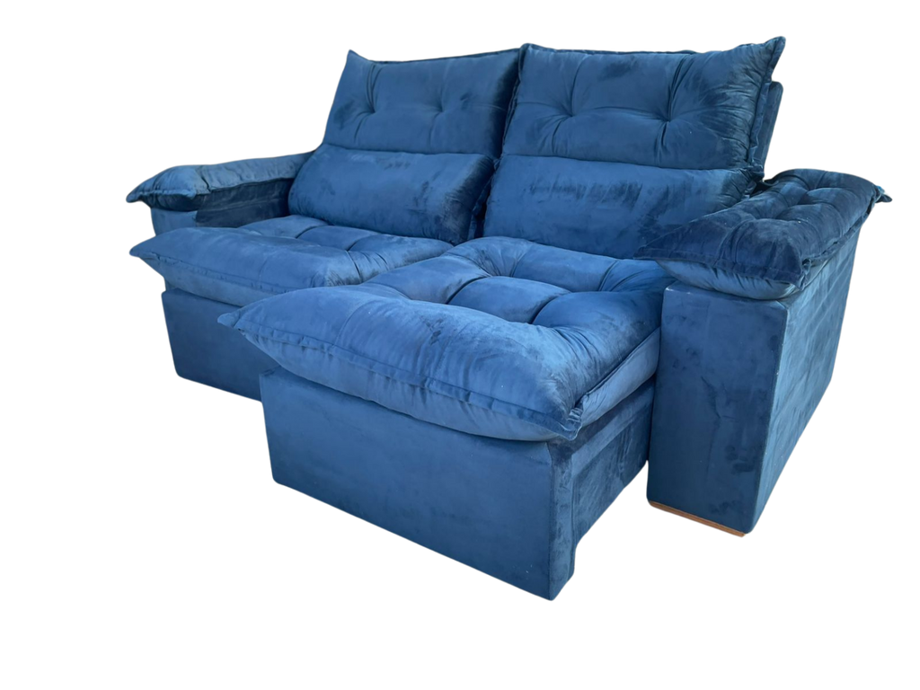 Sofá Retrátil e Reclinável Imperial 2,00 m Veludo Jolie Azul 07 - Móveis furniture