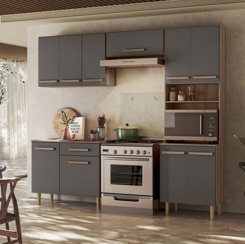 Cozinha Lemon Carvalho Nature/Chumbo – NICIOLI - Móveis furniture