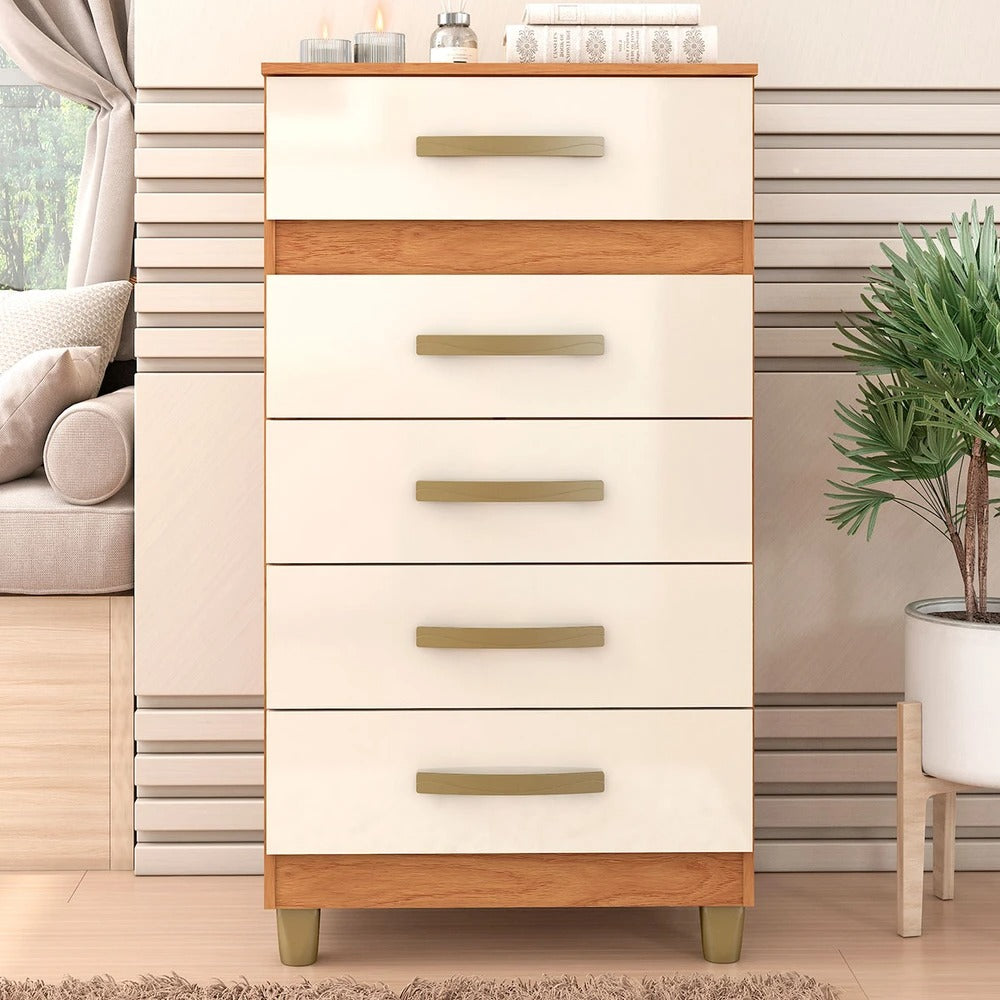 Cômoda 5 Gavetas Malta CO250 Cinamomo/Off White – FELLICCI