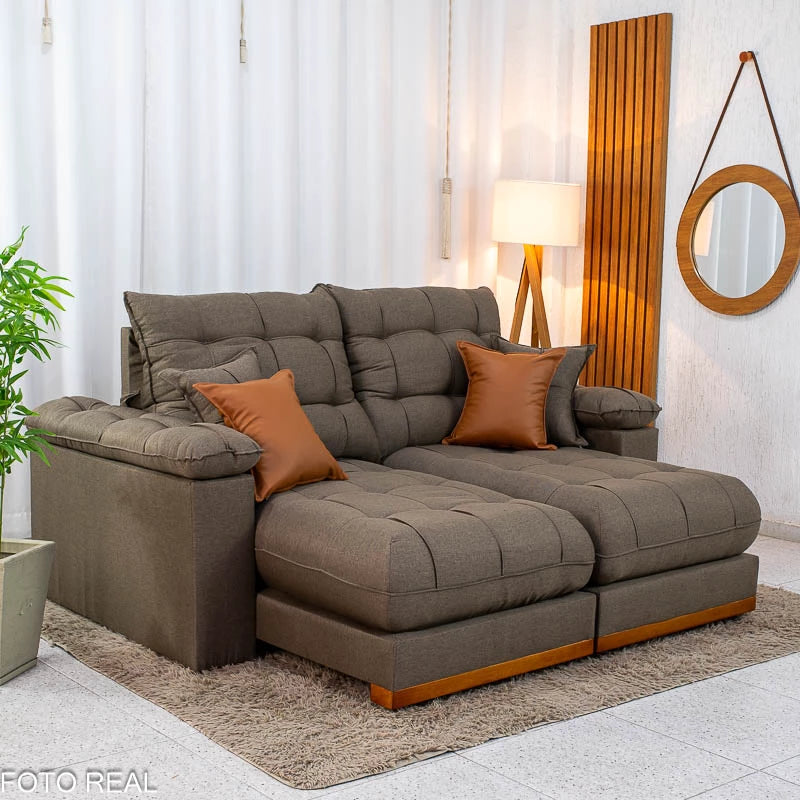 Sofá Retrátil Reclinável Verona 2.00m Linho Marrom D28 Soft - Molas Ensacadas