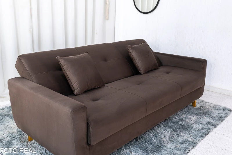 Sofá Cama Pâmela Larg. 2.00m Veludo Marrom - Móveis furniture