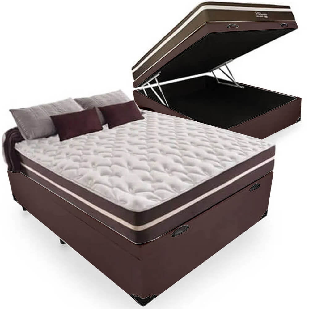 Base Box Baú com Colchão Clássico Casal Molas Ensacadas Bellabox 60x188x138 - Móveis furniture