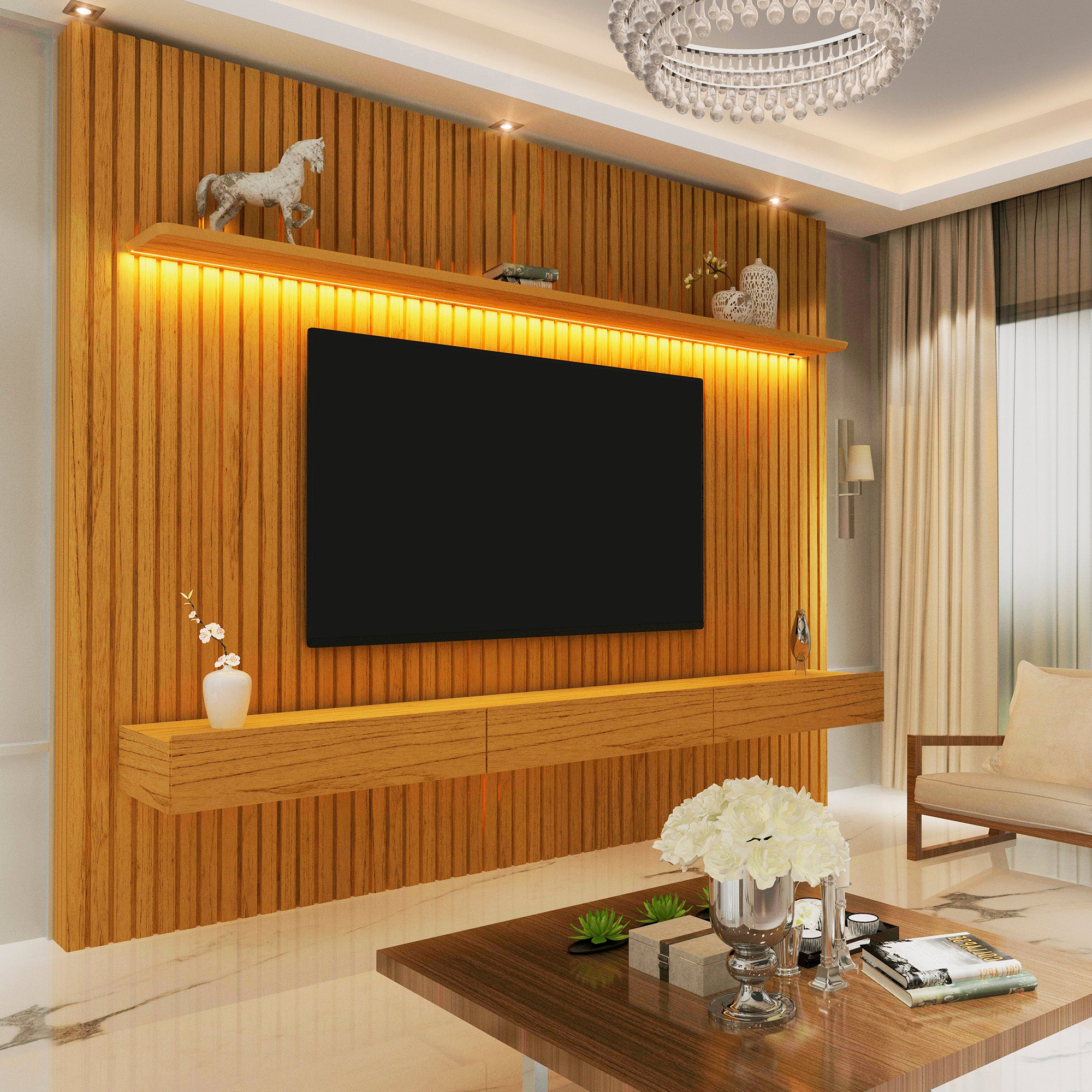 Home Nobre Ripado 230 1P3G com LED Naturale Gelius - Móveis furniture